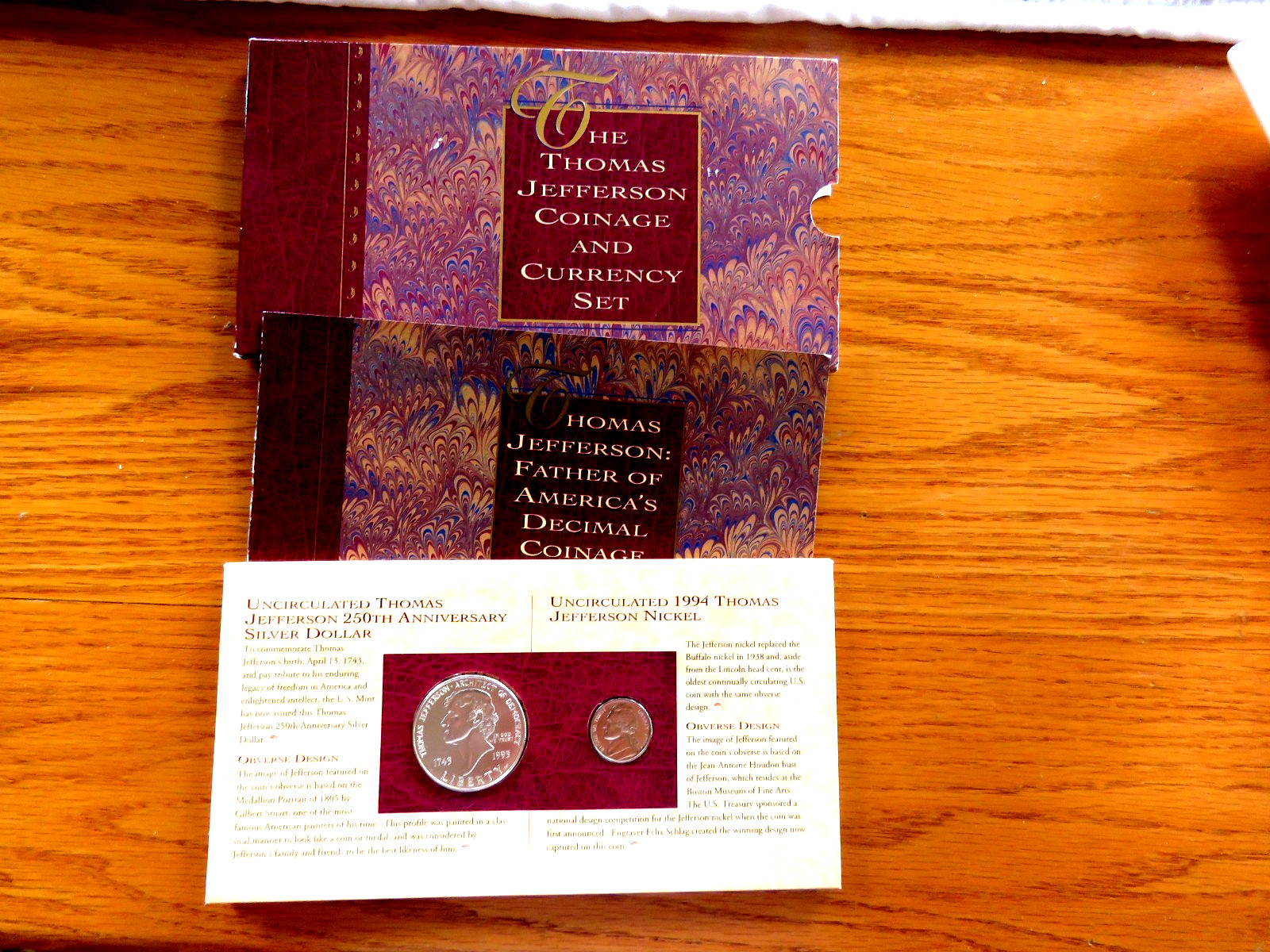 Thomas Jefferson Coinage and Currency Set $2 Note Silver Dollar Coin & Nickel P1