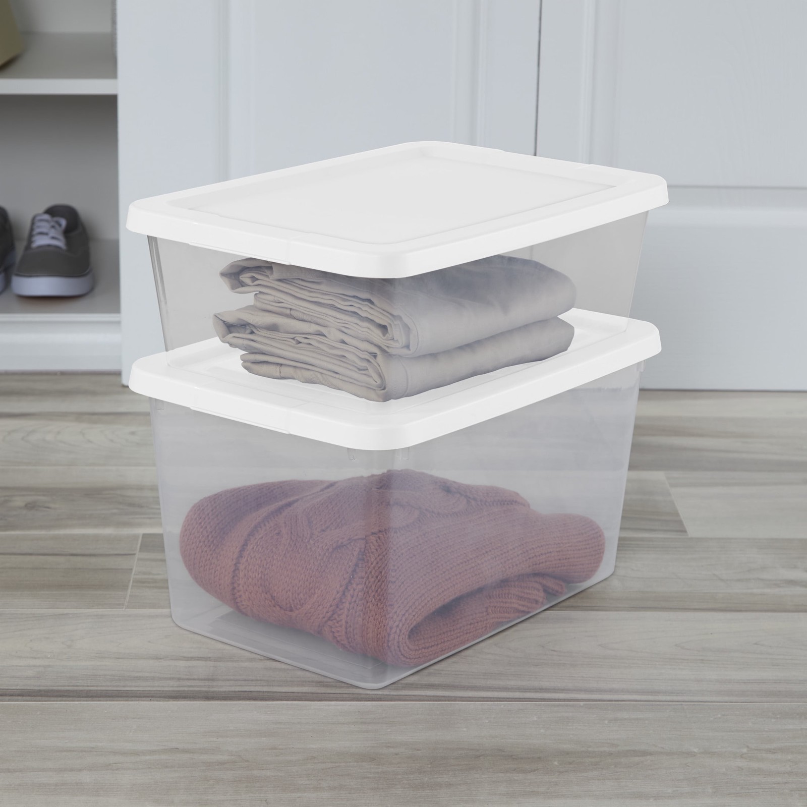 3-Pack 12 Quart Clear Storage Bins, Snap-On Lid, White