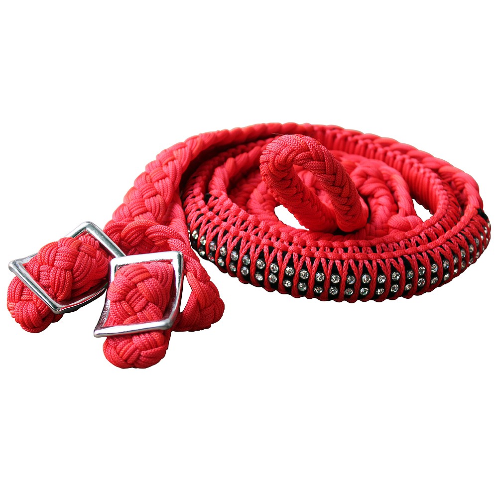 C-A125 1" X 8Ft Hilason Braided Poly Barrel Horse Racing Reins Flat Grip Knots