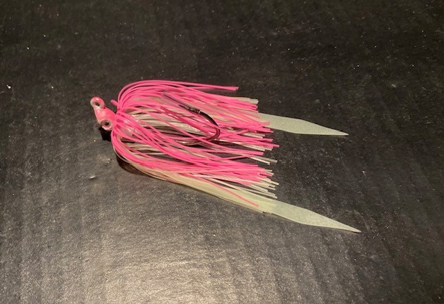 10pk Poison Tail Jigs w/skirts 1/4 or 3/8oz Glow White/ Pink Mustad SICKLE HOOKS