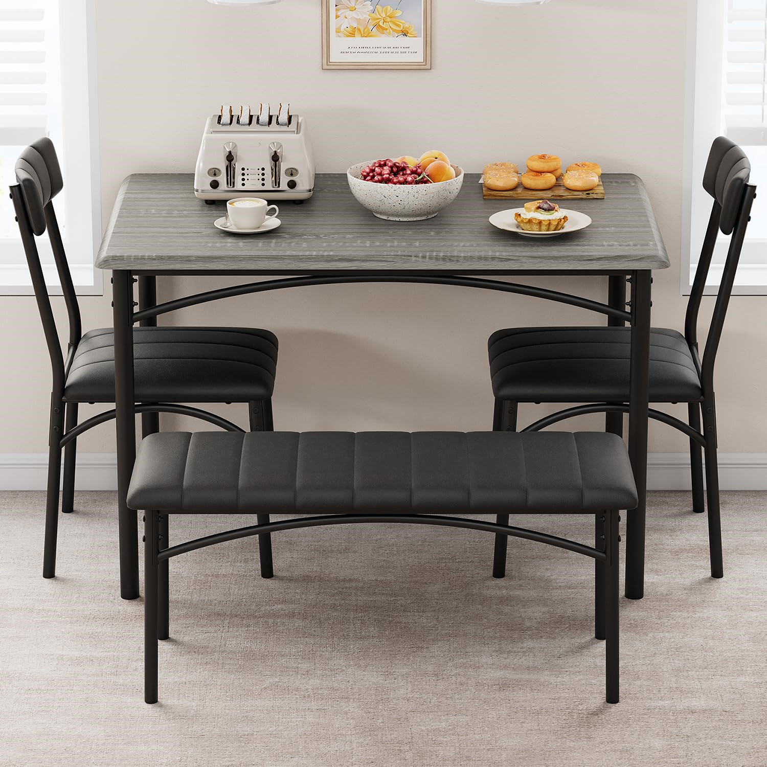 ✅Dining Table Set for 4 Kitchen Table W/Upholstered Chairs and Bench Rectangular