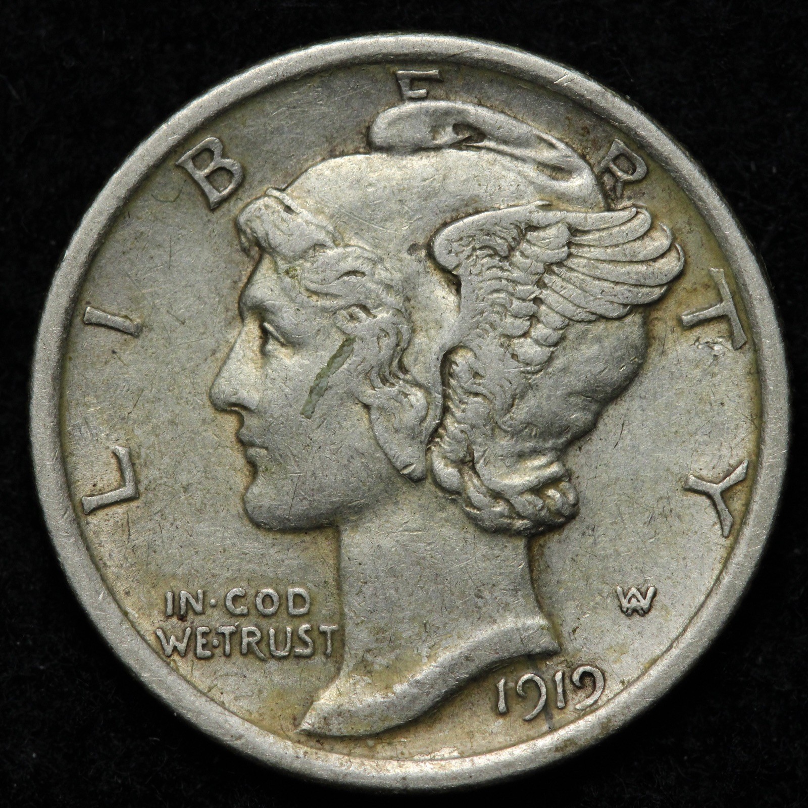 1919 Mercury Silver Dime AU E327 GTRB