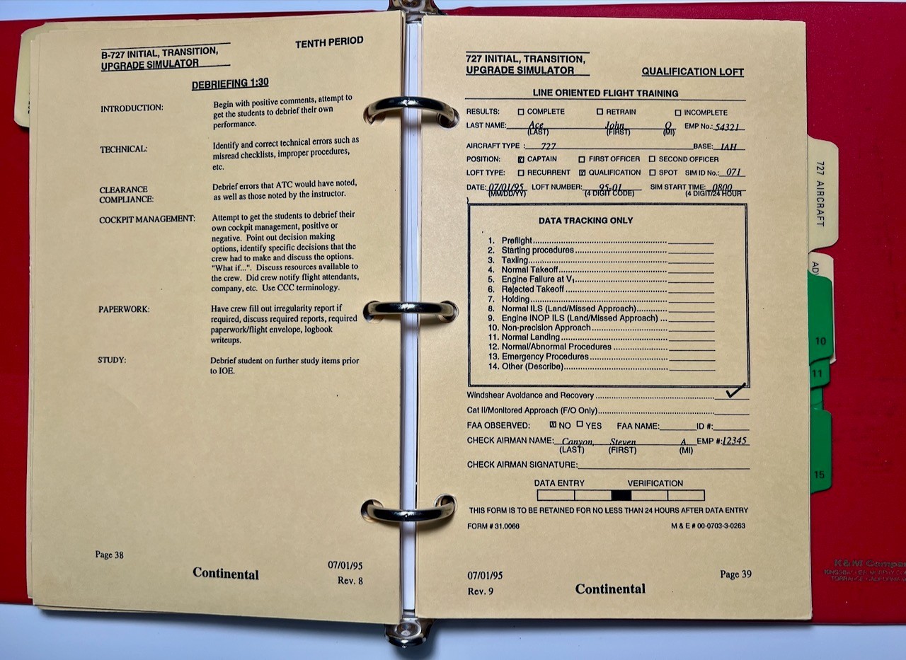 Continental Aircrew Policy Manual 1995 Flight Standards Training B727 Simulator