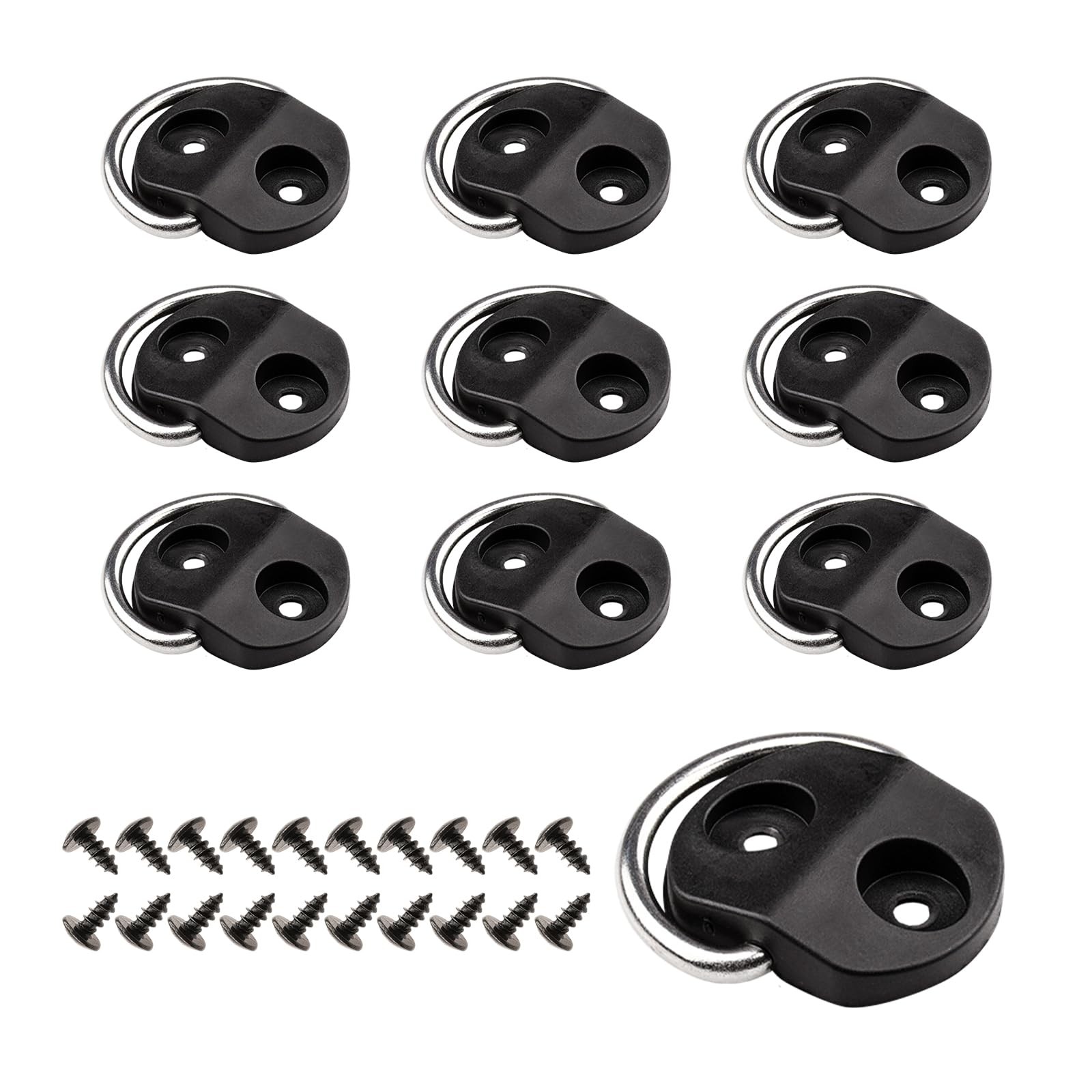 VEHIRIE 10 Pcs D-Ring Tie Downs Anchor Stainless Steel 10 Pcs, Black+Silvery