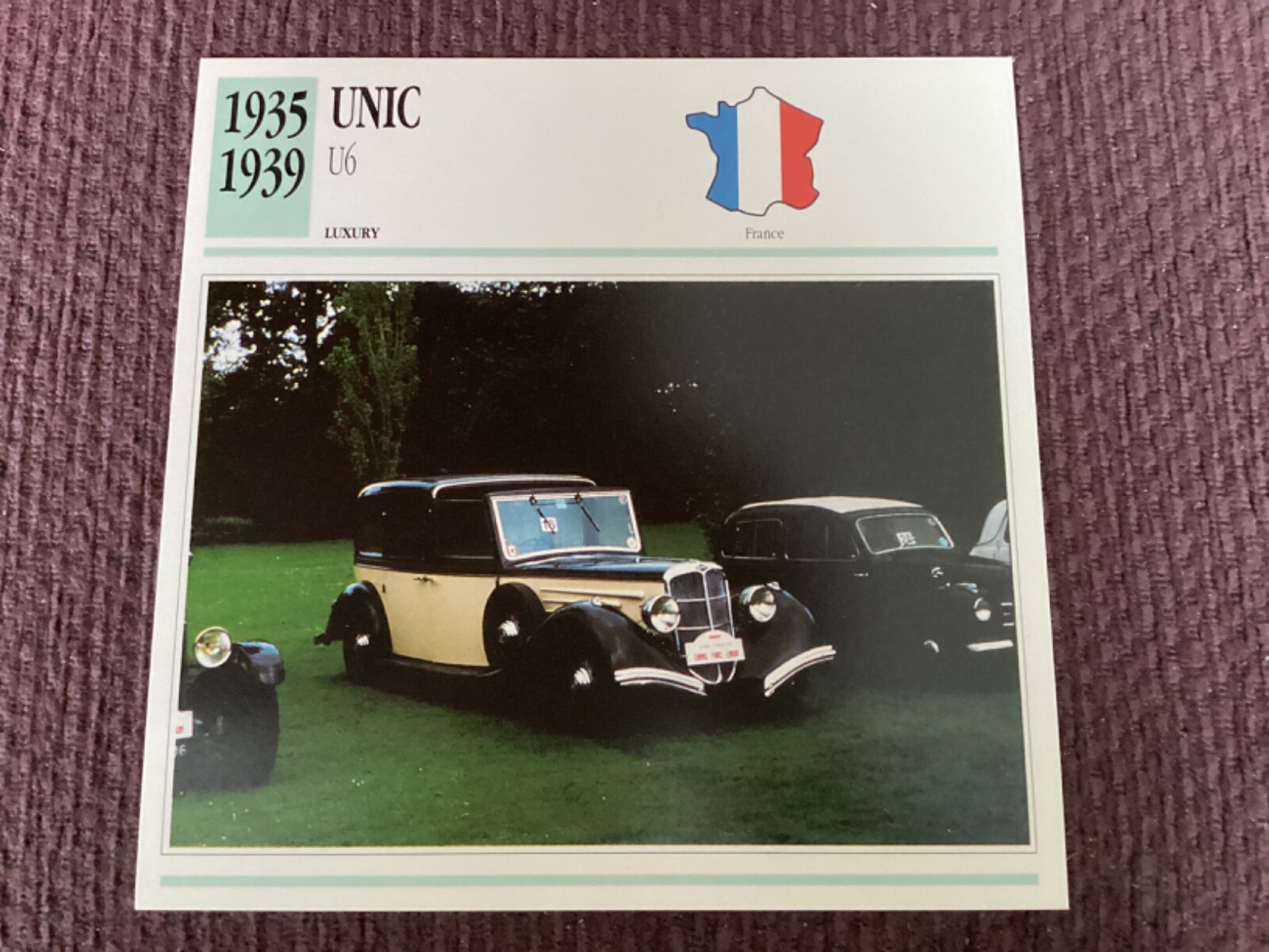 UNIC U6,  1935-39,   Luxury Car, France,  Collectors Card