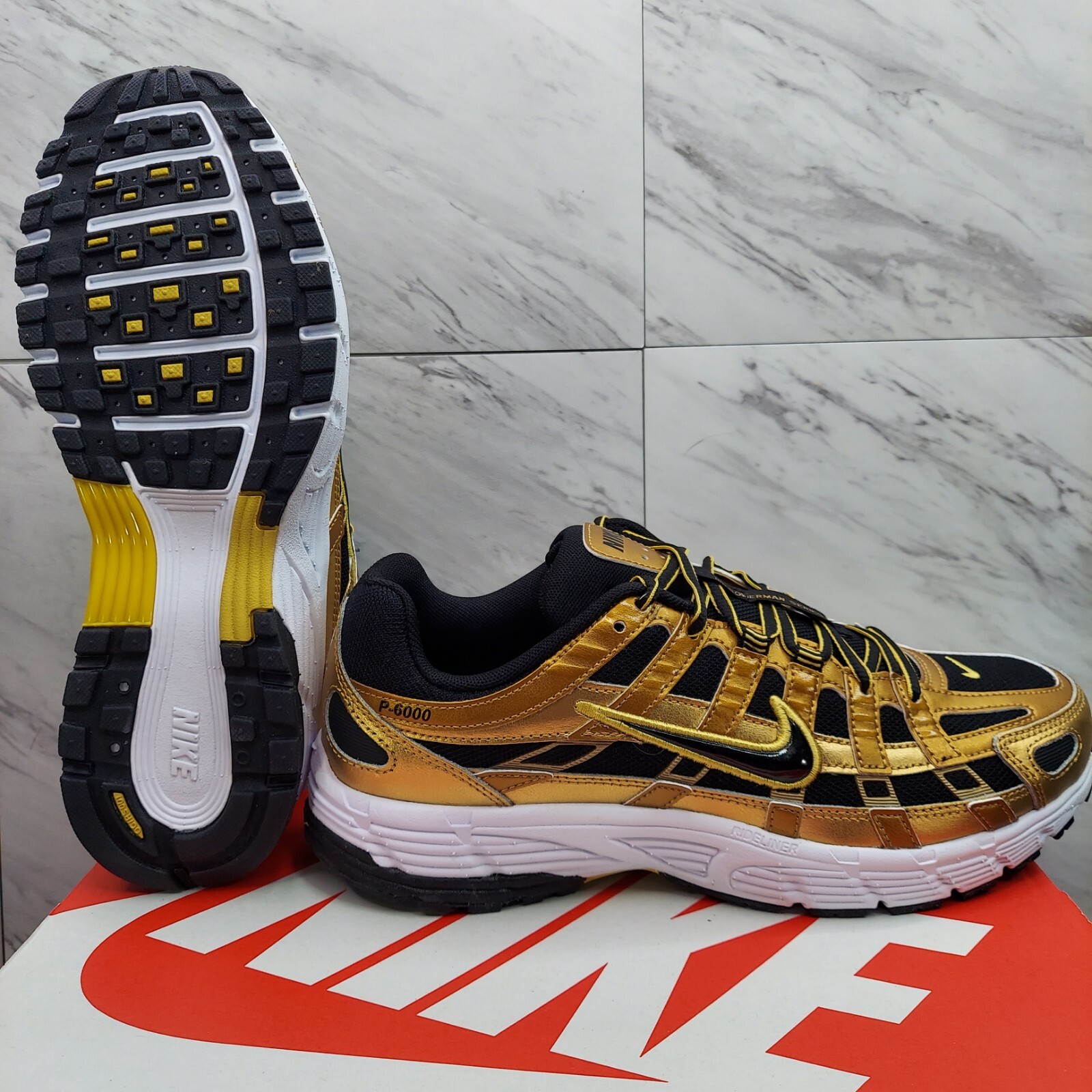 Nike P-6000 Running Shoes Black Metallic Infinite Gold HQ3030-700 Mens Size 10.5