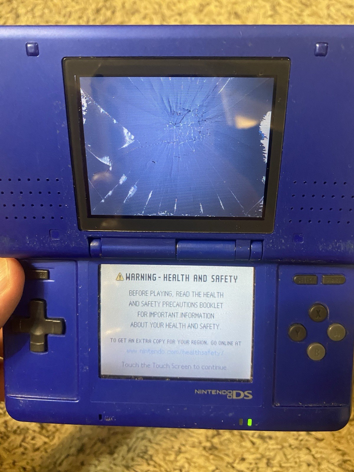 Original Nintendo DS Blue - *Broken Top Screen, No Stylus*