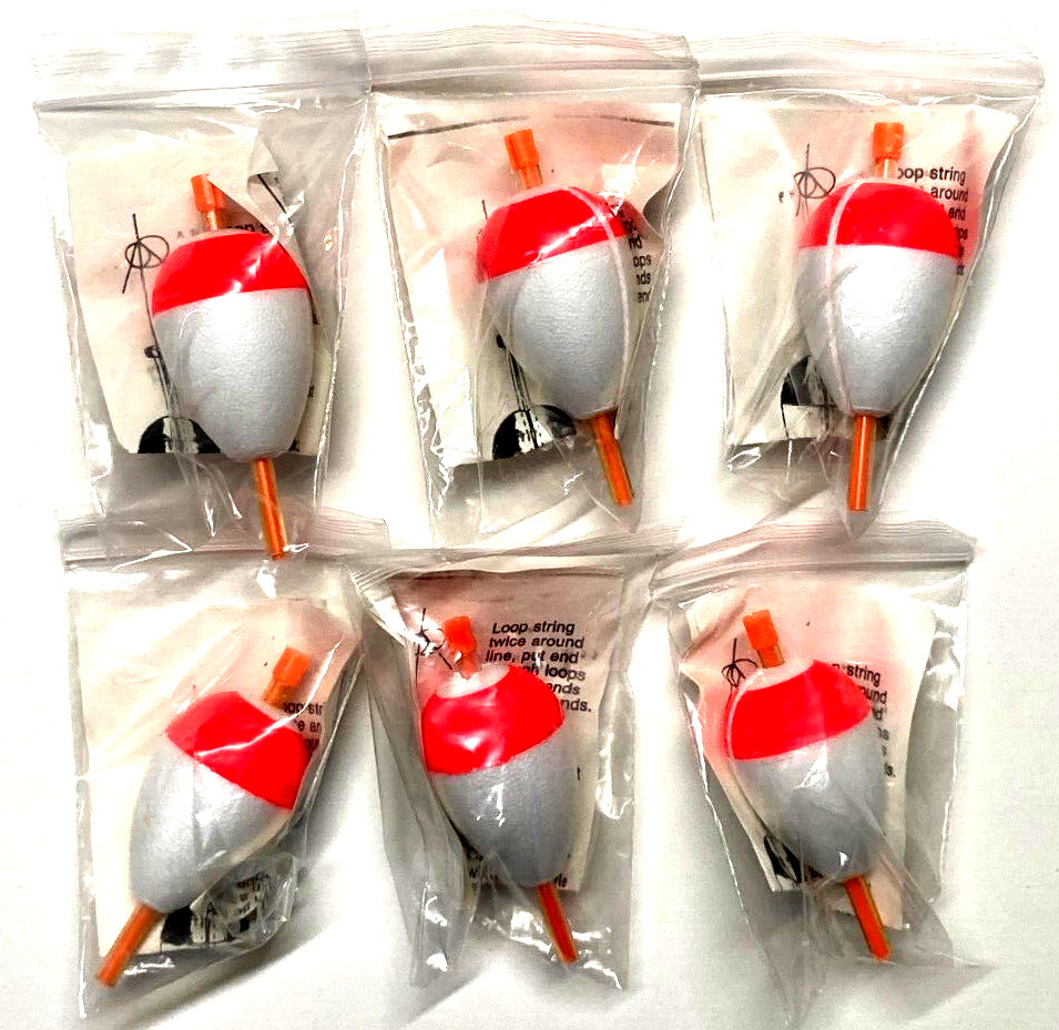 SET OF 6 Red/White 1.25"  Foam Pear Slotted Stick Float