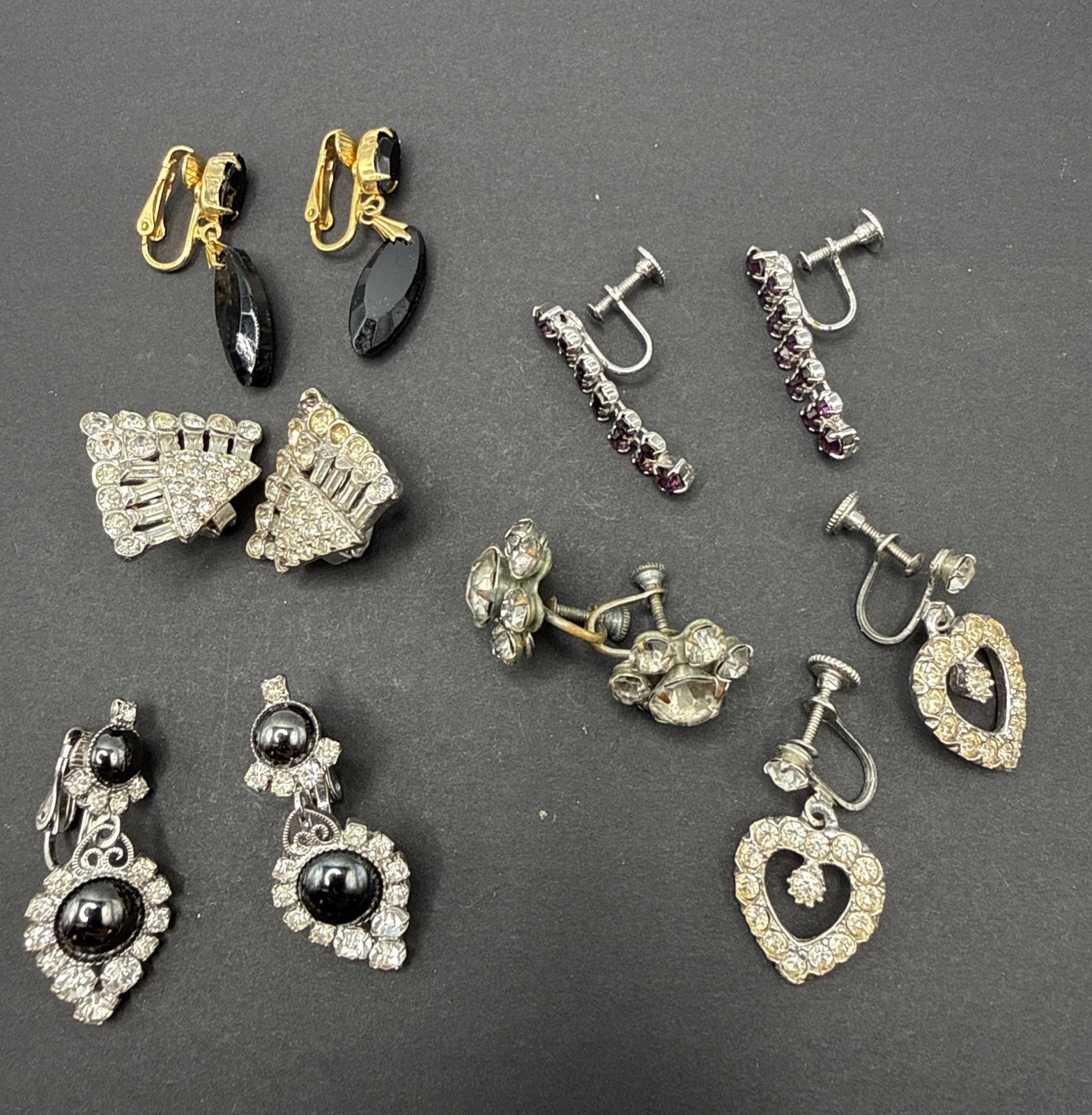 Lot Of Vintage Rhinestones Clip On And Screw On Earrings C81a