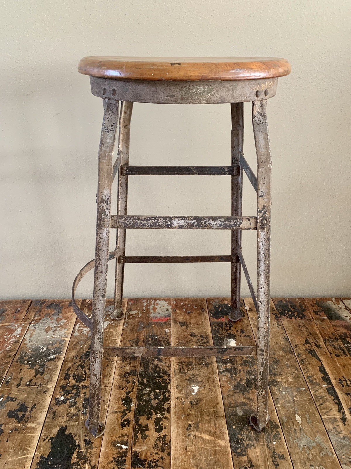 Vintage Industrial Drafting Machinist Factory Stool w/ Foot Rest