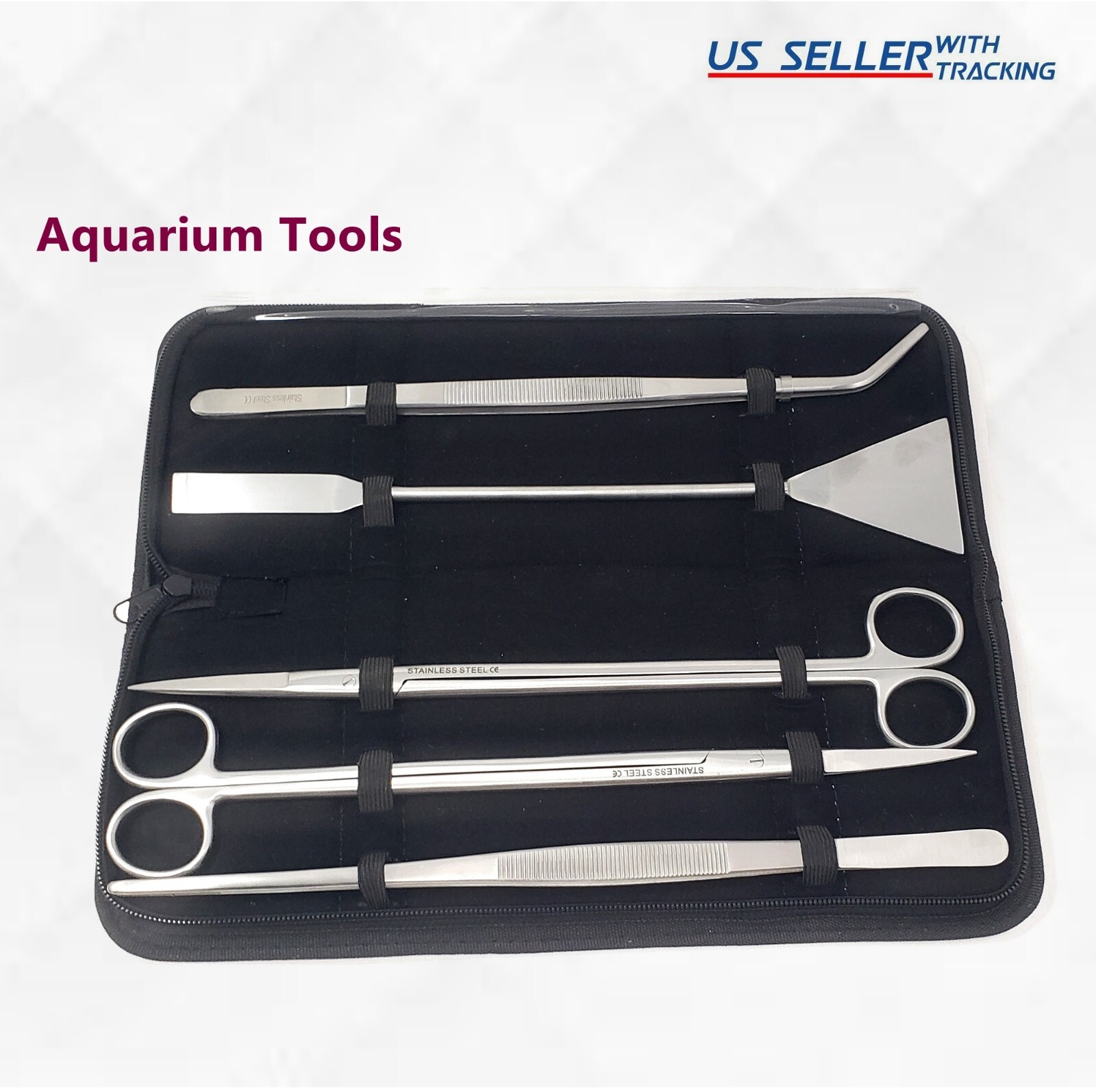 Aquascaping Tools 5 in 1 Kit Aquarium Scissors Plant Tools in Carrying Case