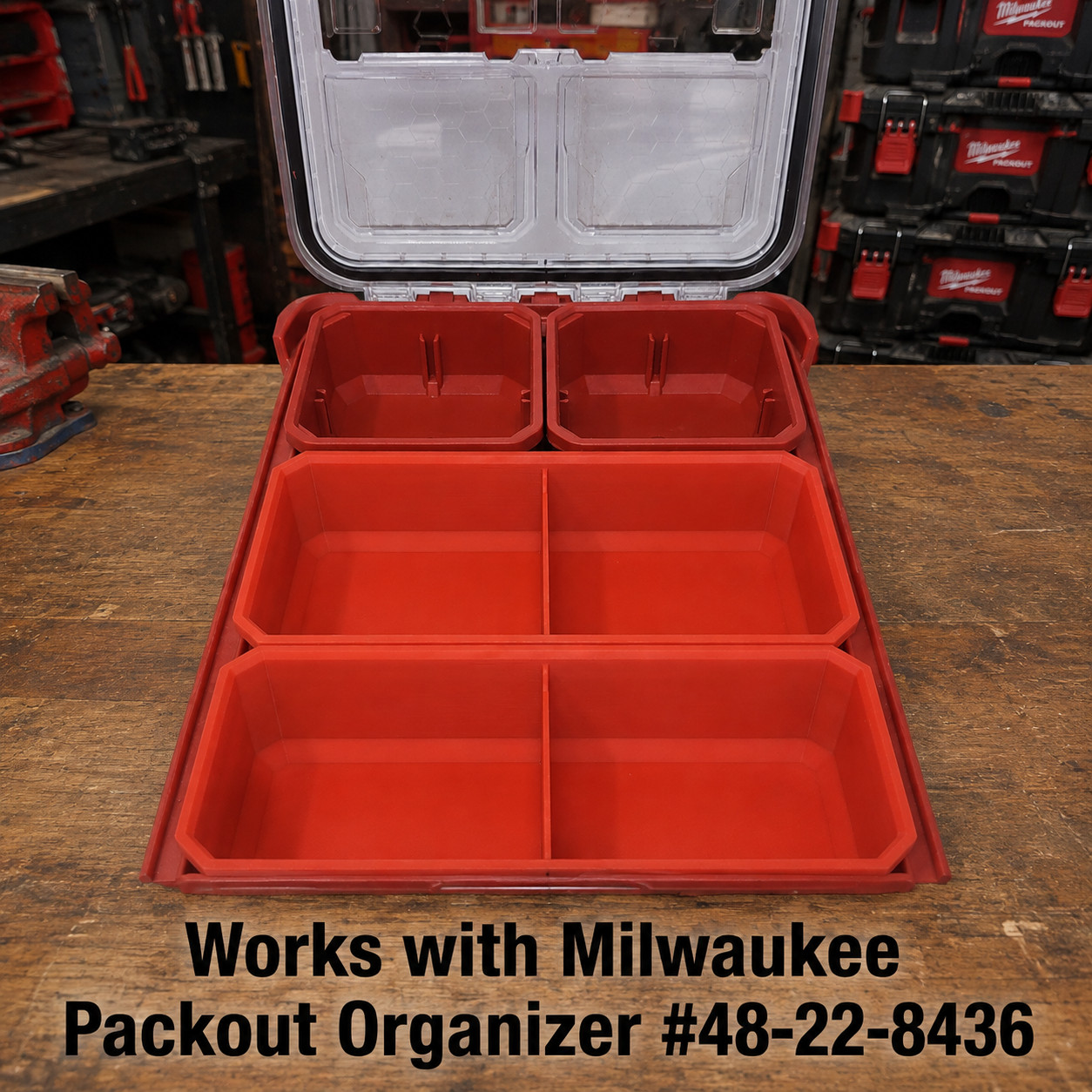 Fits Milwaukee Packout Low Profile Storage Tray with 2 Sections Red 2 Organizers