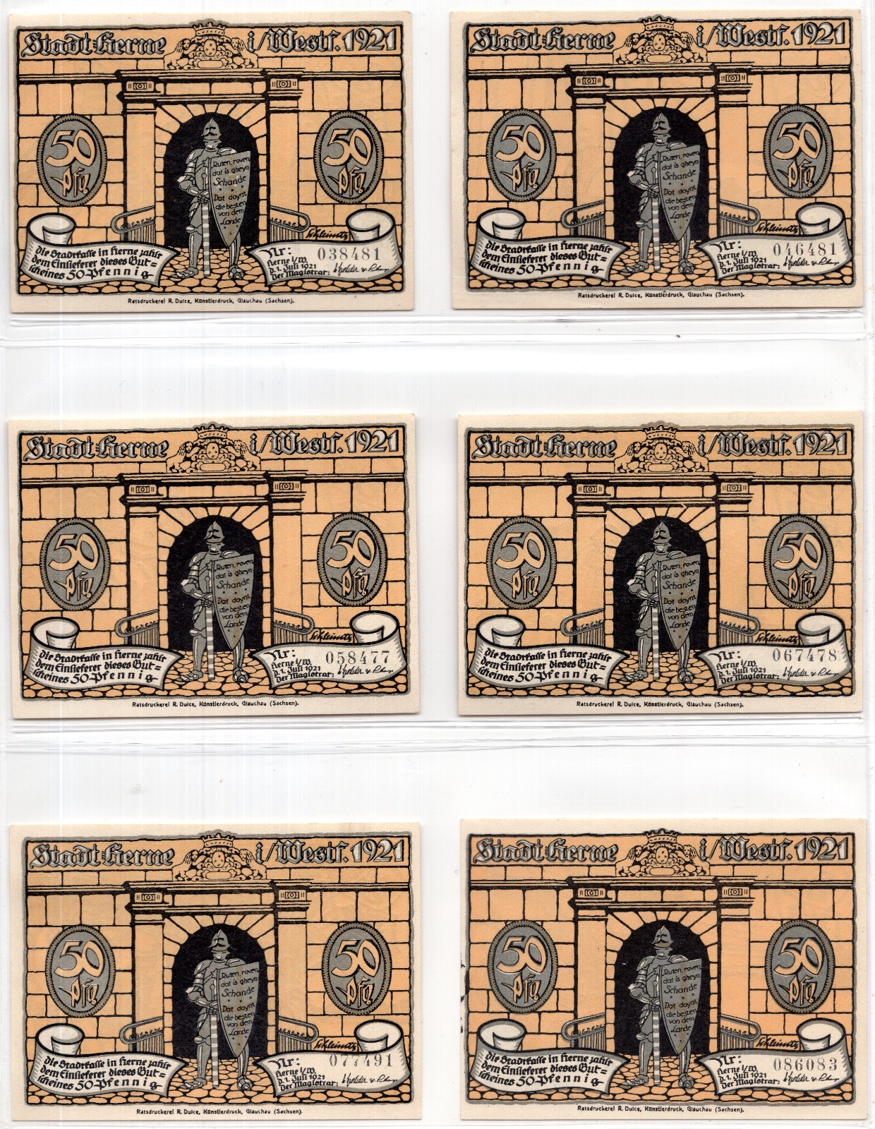 1921 Germany Herne Notgeld Set of 10 Notes (2958)