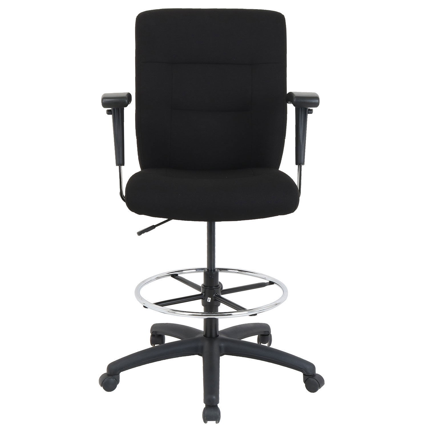 Drafting Stool Fabric Black Adjustable Arms High Back