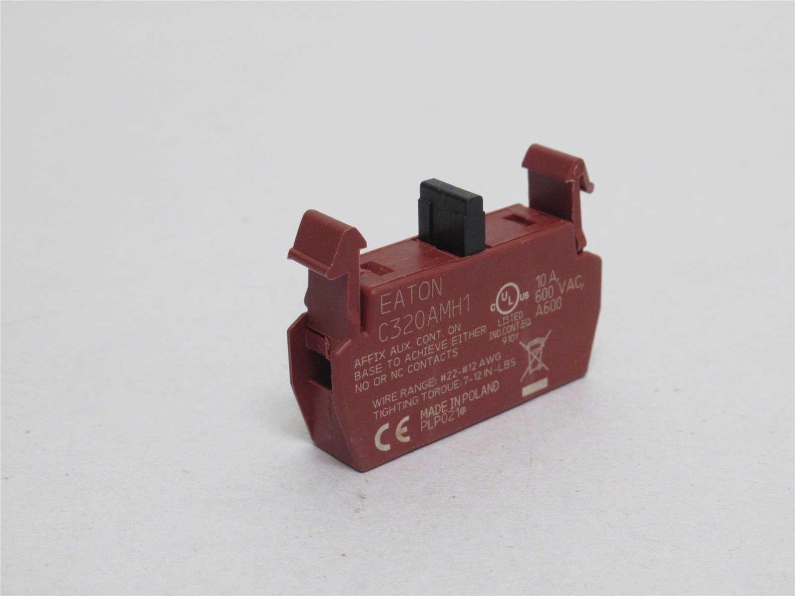 240378 New-No Box; Eaton C320AMH1 Auxiliary Contact Block; 10A; 600VAC; 1 Pole