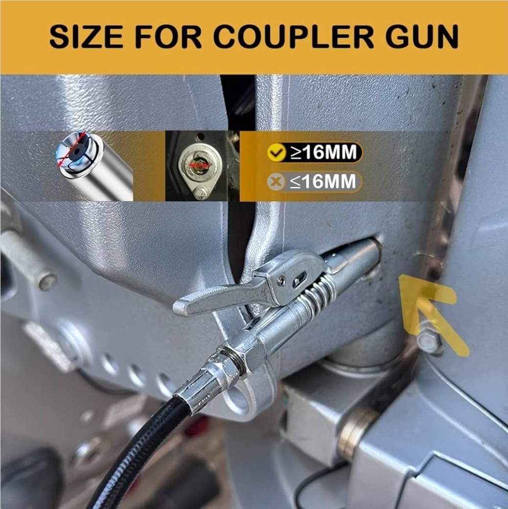 Lock-on Grease Gun Coupler, 12000 PSI Quick Release Compatible w/ 1/8" NPT Gre