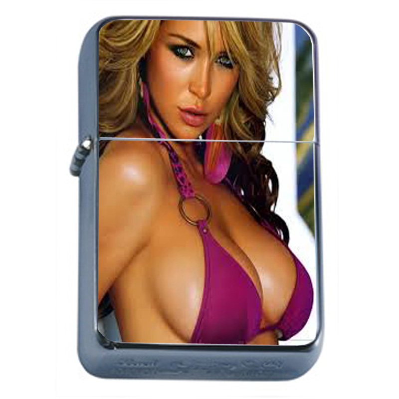 Australian Bikini Model D7 Flip Top Oil Lighter Wind Resistant Flame Sexy Silver