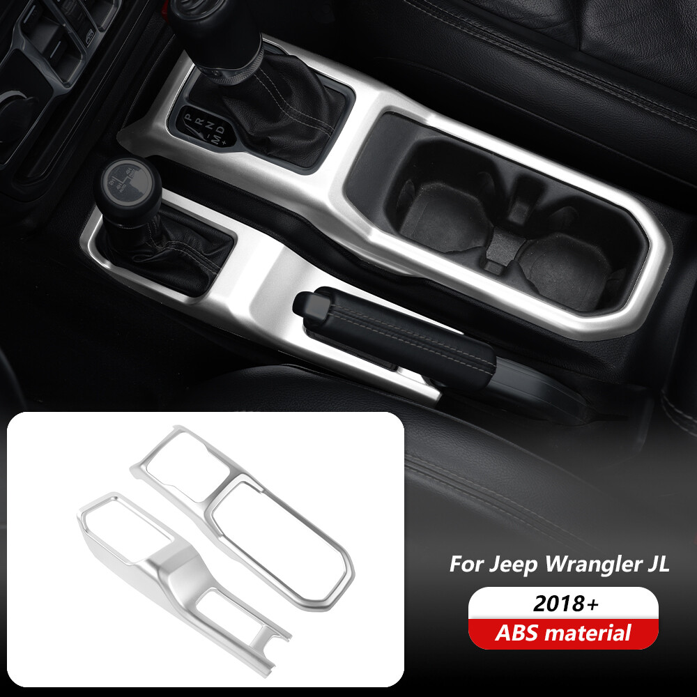 Silver 4WD Gear Shift Panel & Cup Holder Frame Cover For Jeep Wrangler JL JT 18+