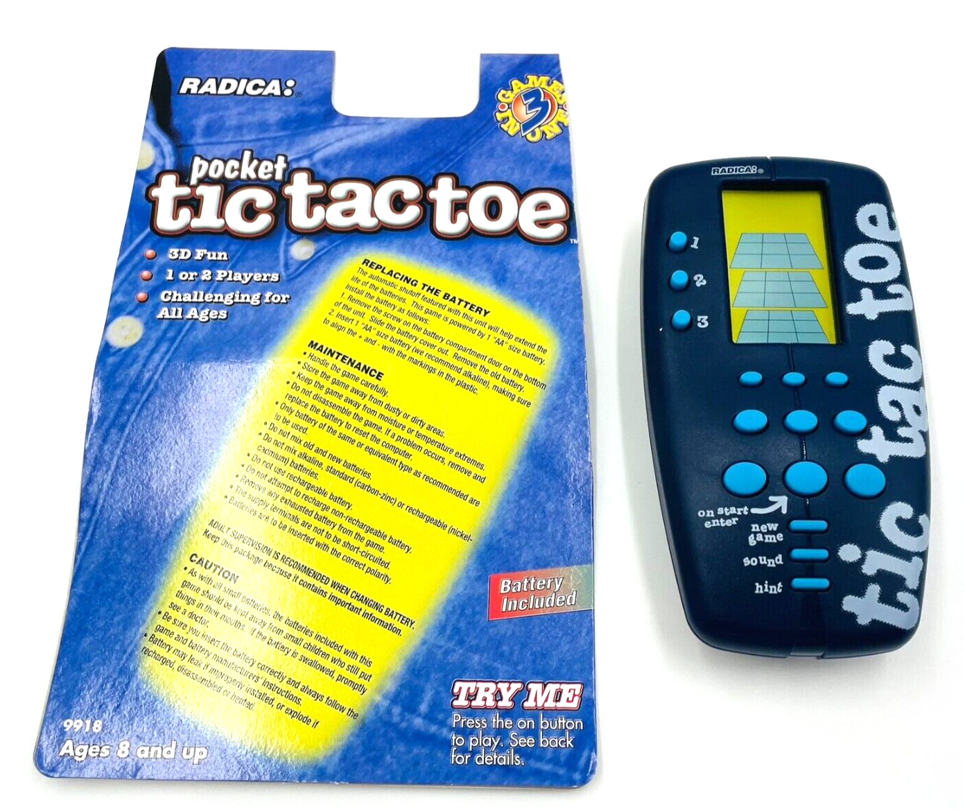 1998 Radica 3D -Tic Tac Toe Electronic Handheld Pocket Game Tested GREAT!