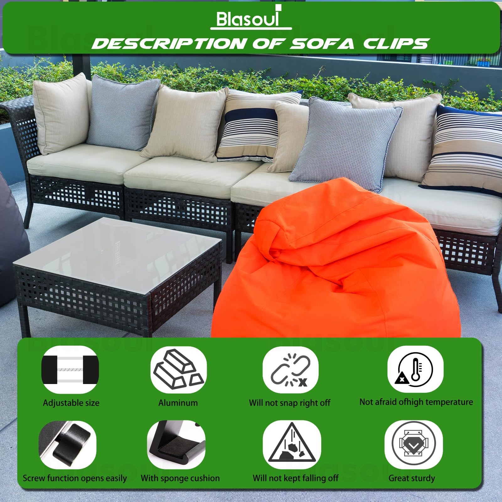 Blasoul Universal Patio Furniture Clips for Sectional Couch, 2.5" Square/Round T