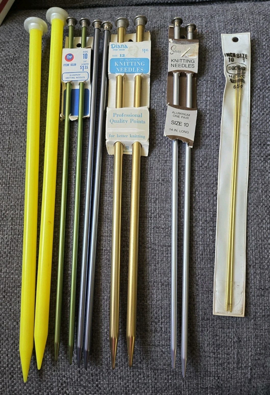 Vintage Boye Diana Sears Scovill Aluminum Knitting Needles Lot of 6 Var. Sizes