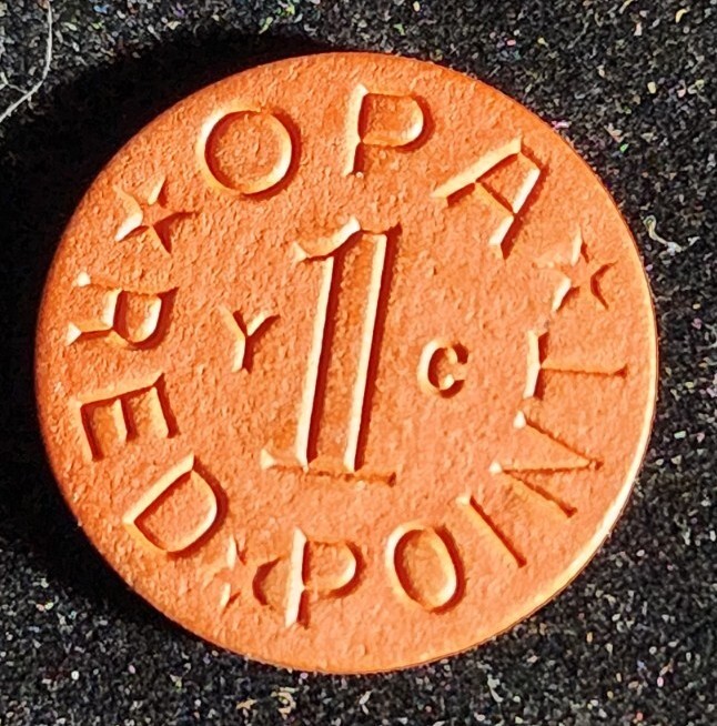 WWII  OPA "YC"  RED POINT  RATION TOKEN COIN FIBER. Our T2961