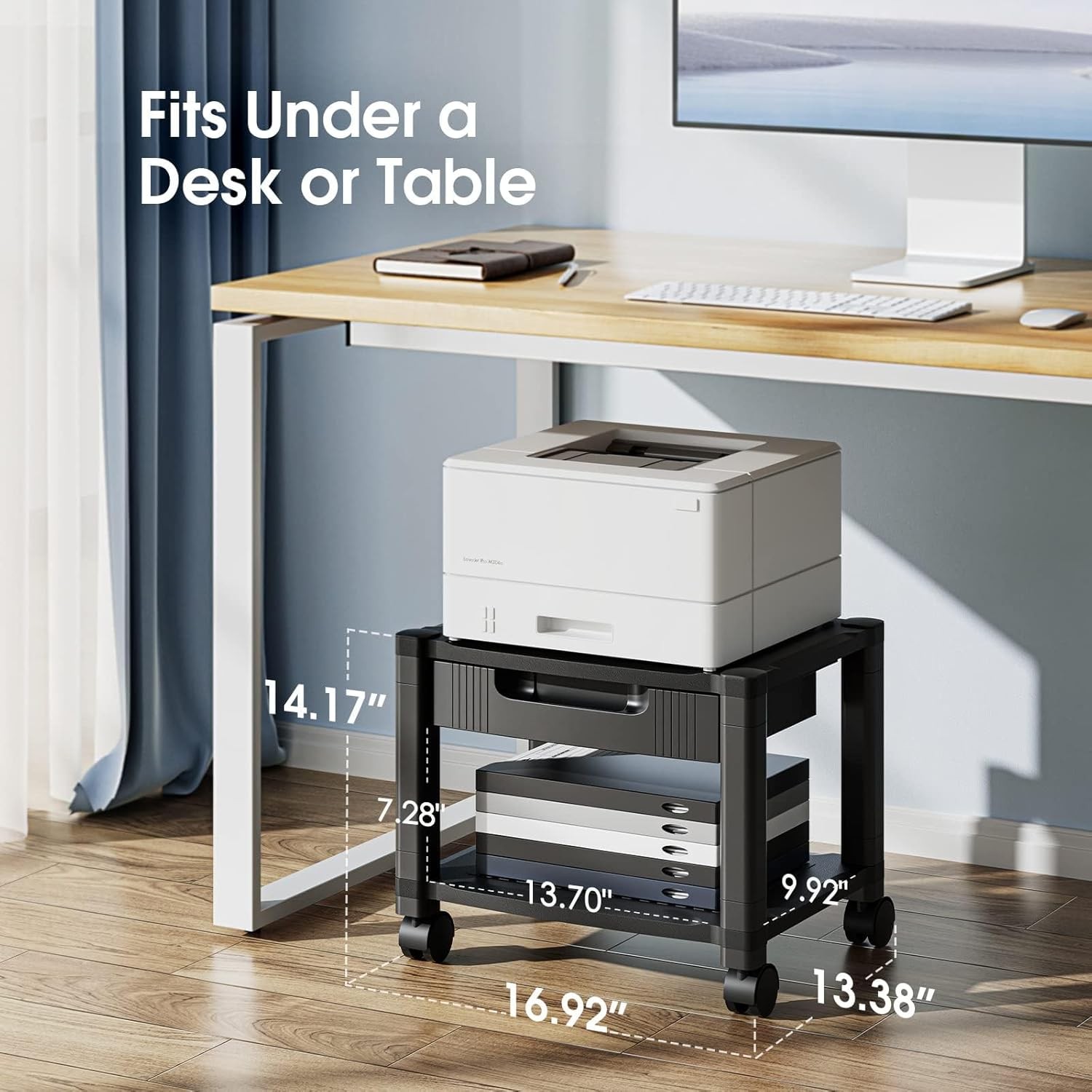 Printer Stand W/ Cable Management & Storage Drawer Printer Table W/ Locking New