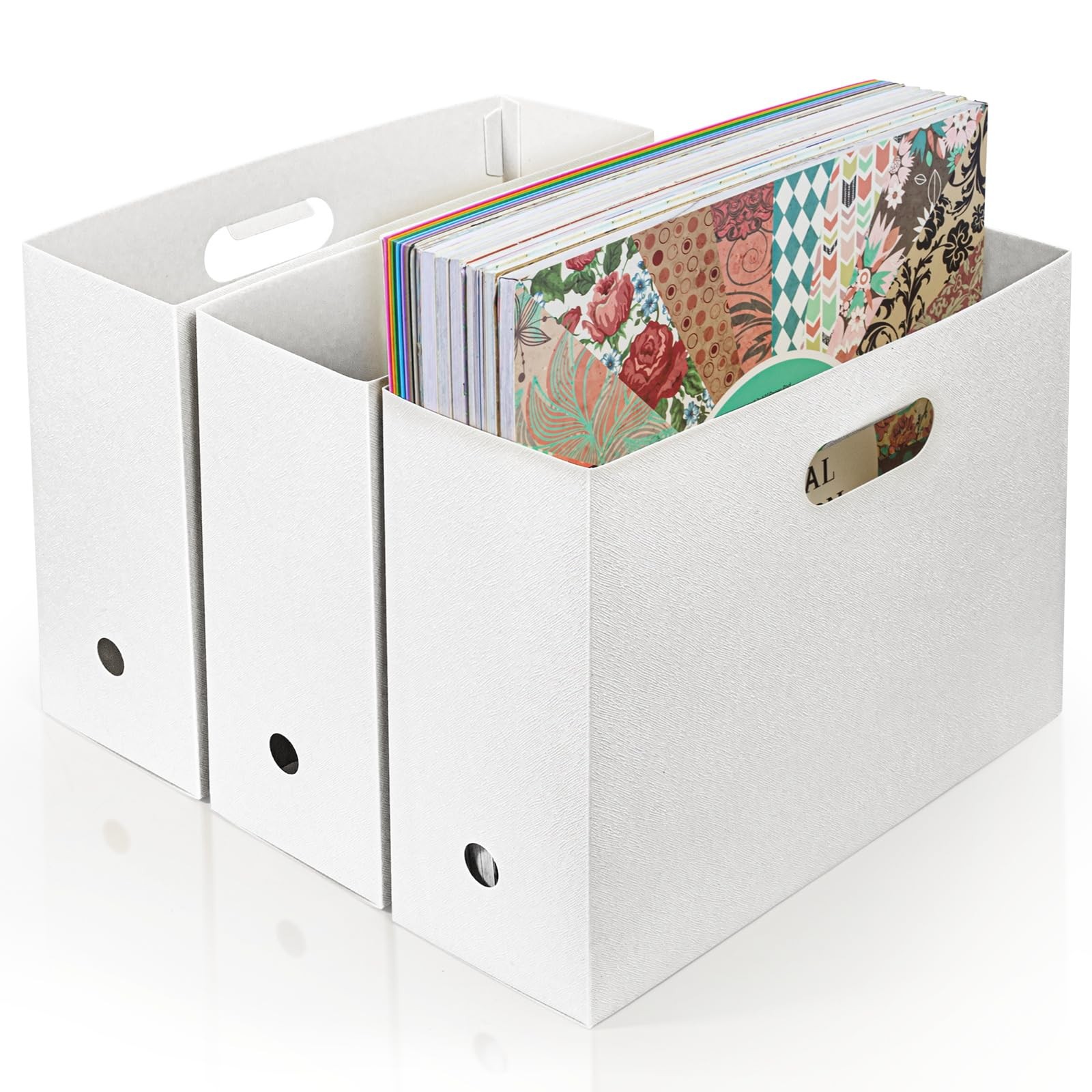 tutata Foldable Scrapbook Paper Storage Organizer, 12x12 White