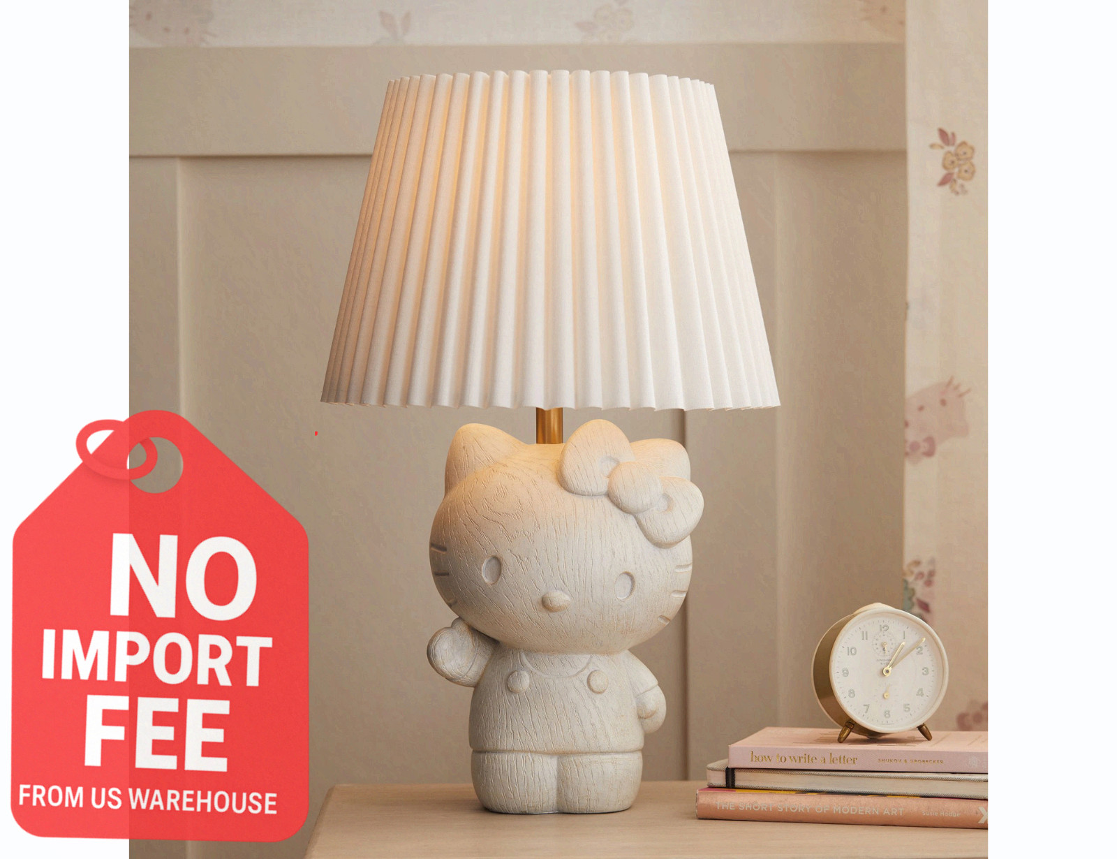 Hello Kitty Table Lamp (20") Cute Pink Bedroom Light with Iconic Bow Design