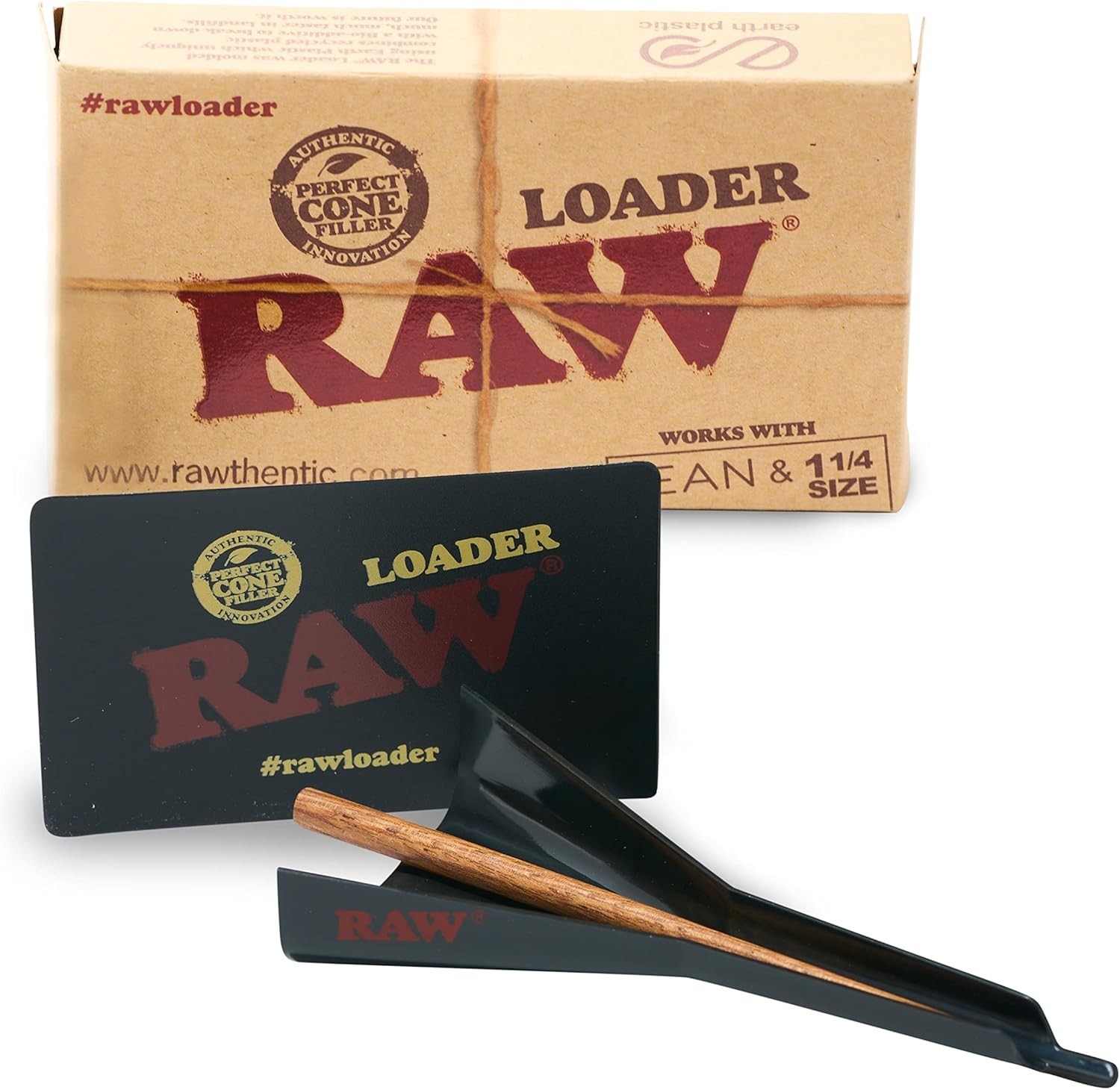 RAW Magnetic Ashtray + BIC Lighter + RAW Black 1 1/4 Cones 20Ct + Cone Loader
