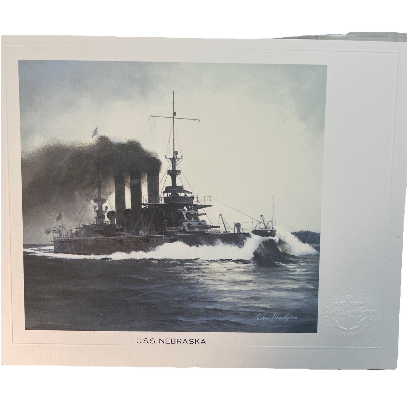 USS NEBRASKA NAVAL Art Print Warship Chas Lundgren Embossed 50 State Ship