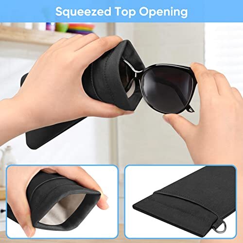 Double Eyeglasses Pouch with Carrying Strap, Portable Squeeze Top Black