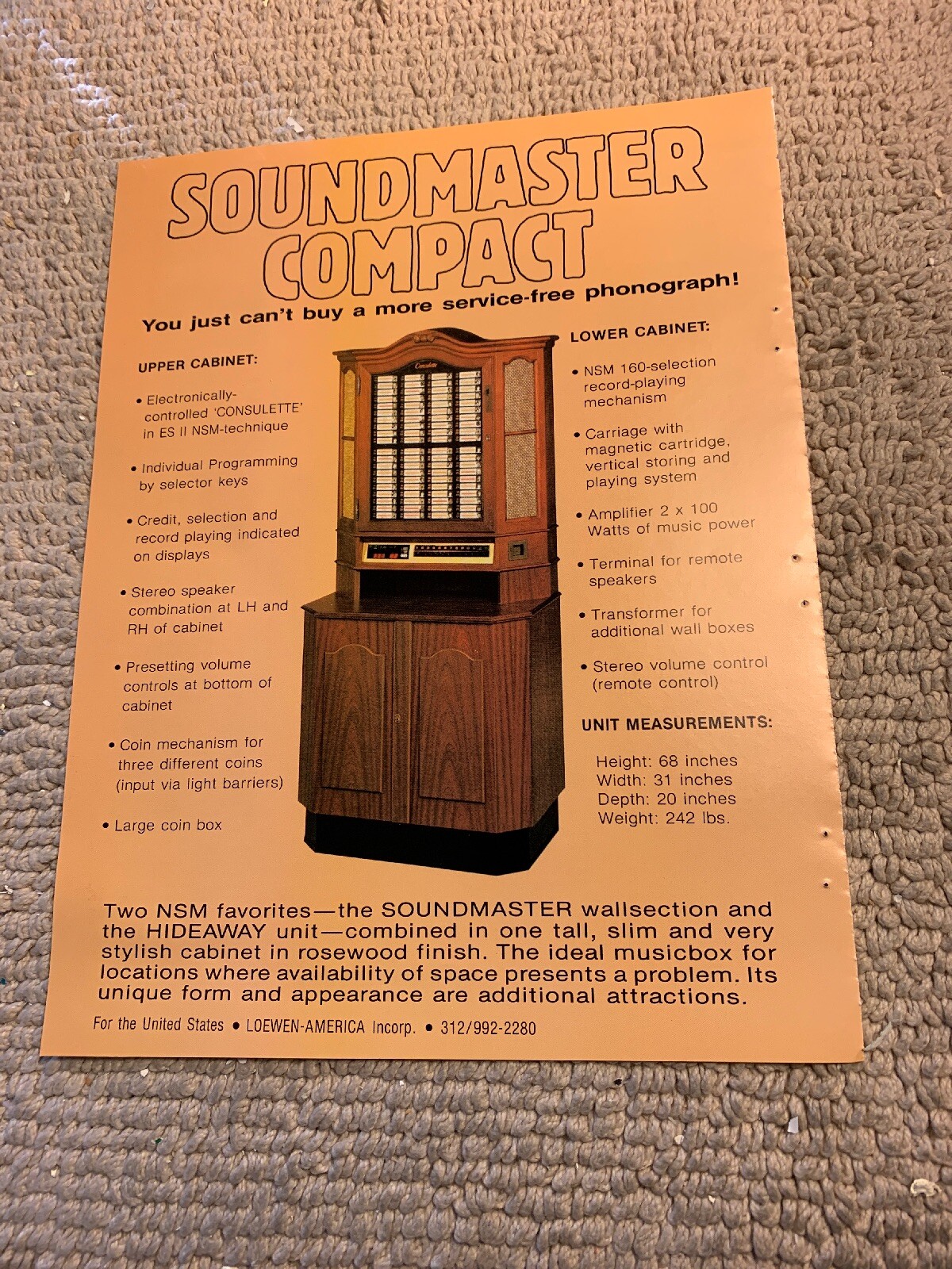 11-8 1/4”  Nsm Sound Master Compact  jukebox FLYER
