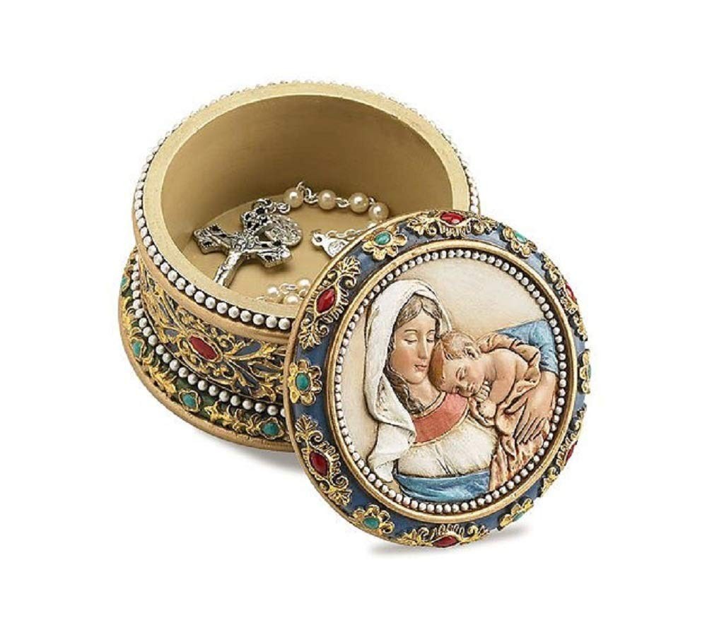 Autom 2" H Ave Maria Rosary Box Cream" Or "Beige Stone