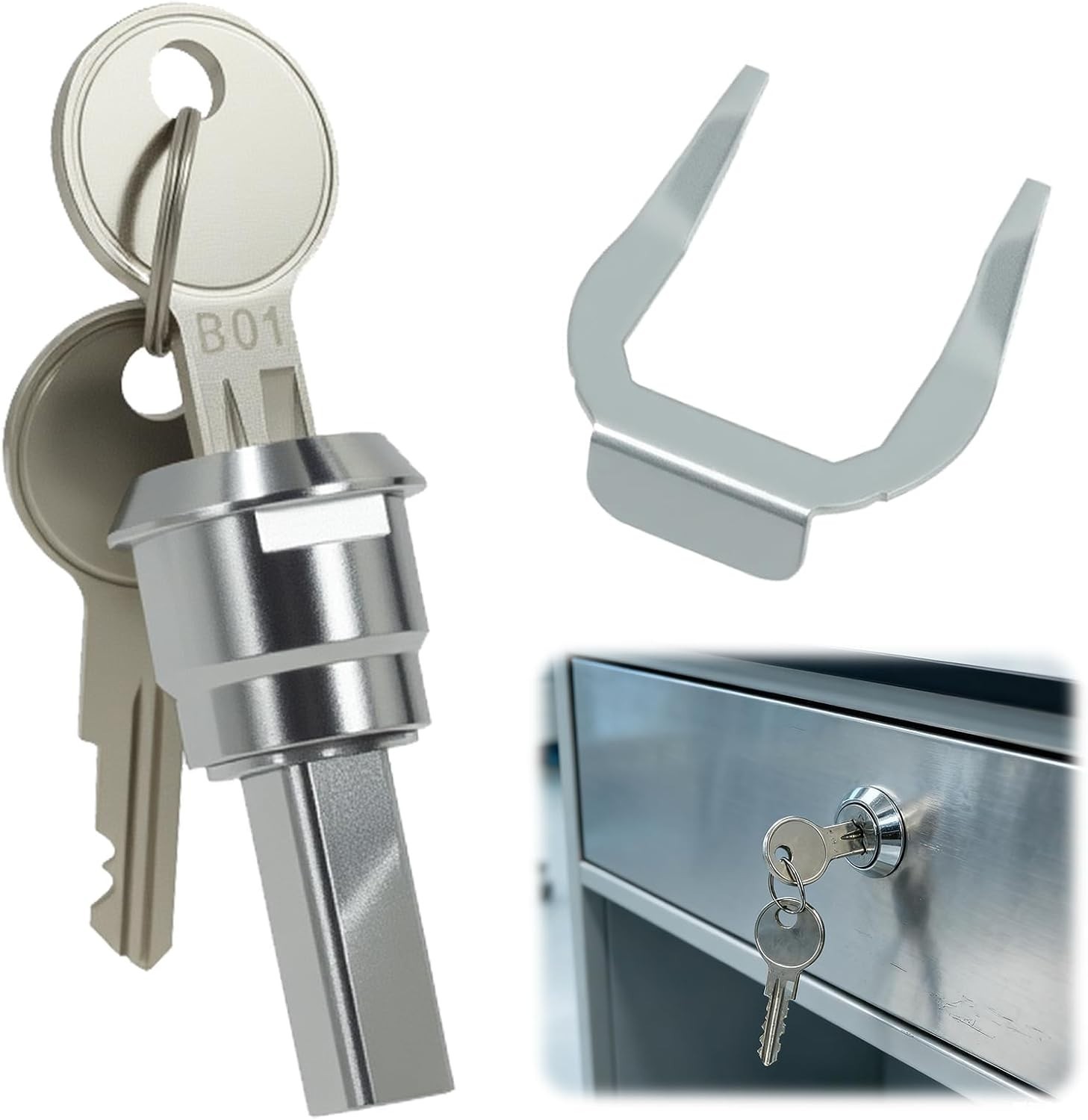 Stainless Steel Husky Tool Box Lock Replacement Set, Universal Drawer with Keys
