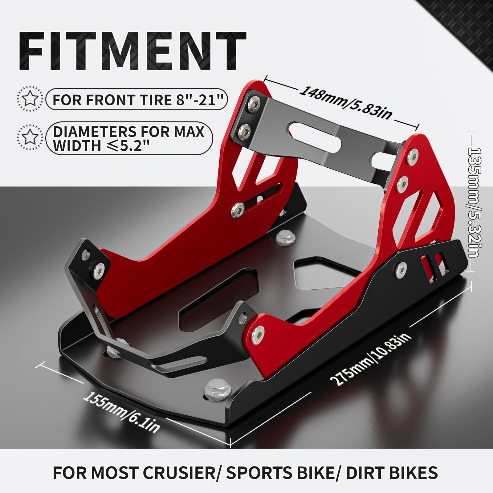 BAOUFF Motorcycle Wheel Chock for Transportation,Portable Adjustable 1800 Red