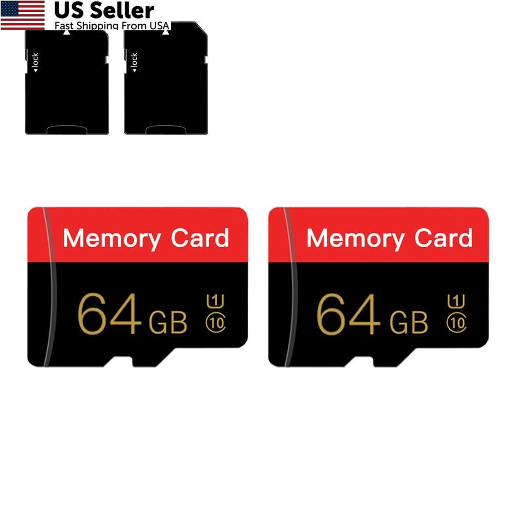 2 Pack 64GB Micro SD Memory Card Class 10 UHS-I A1 TF Card + Adapter Red