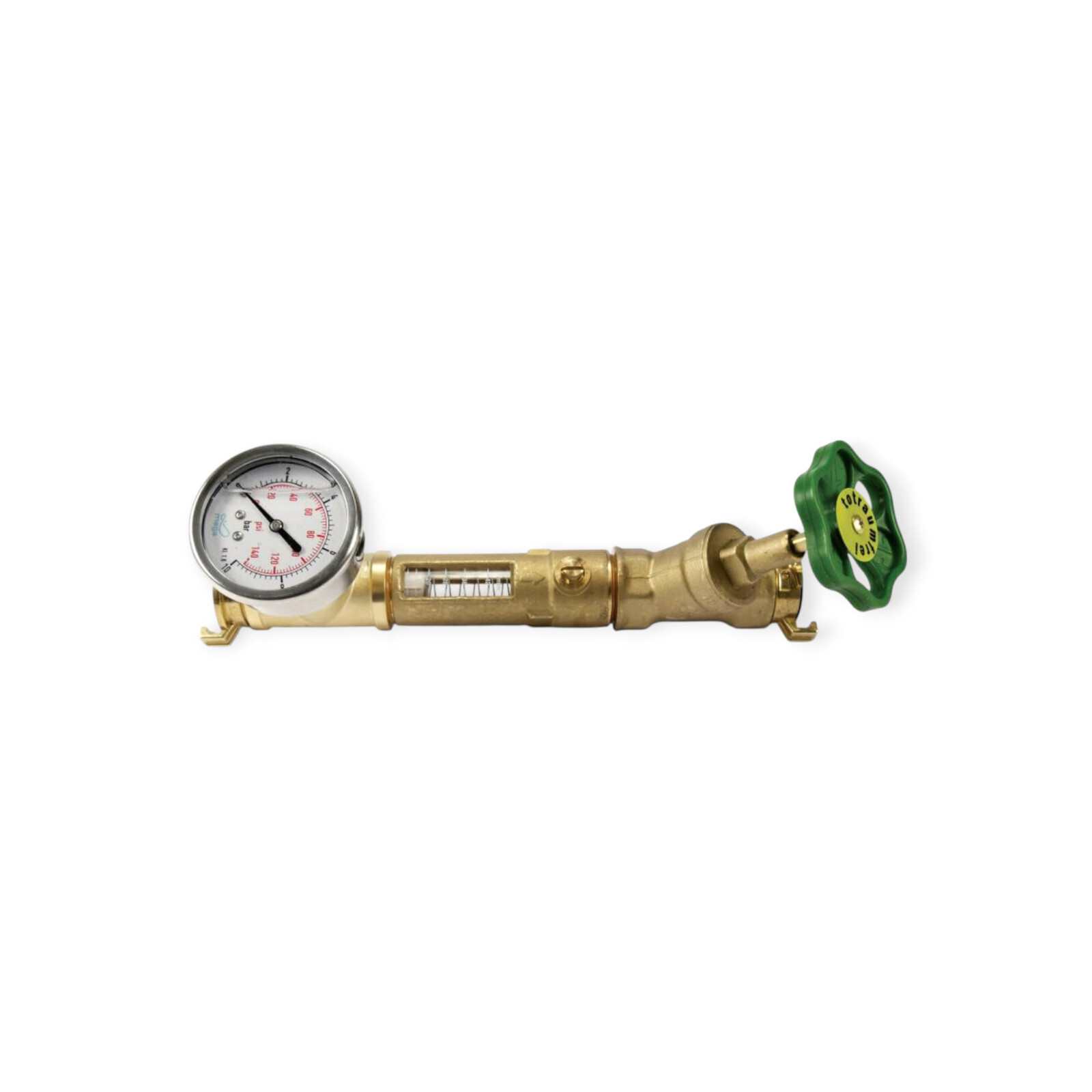 Flow meter with stopcock 1" AG x quick coupling KA 40 brass 10 bar