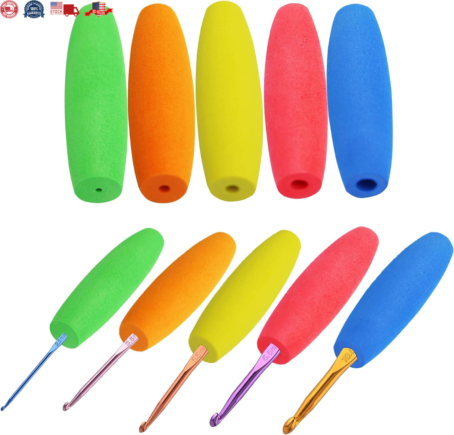 5PCS Crochet Hook Grips Set Ergonomic Crochet Hook Handle Multi-Size Ergonomic C