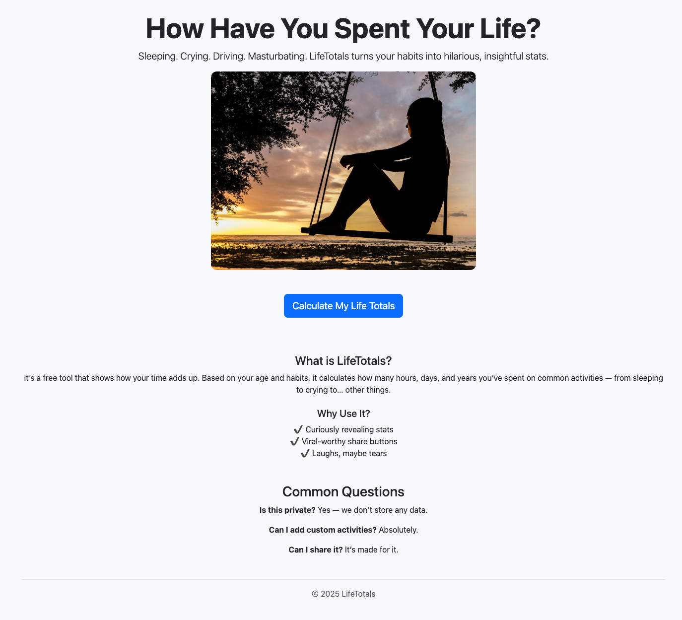 LifeTotals.com - Custom Viral Web Application Complete Ready for viral marketing