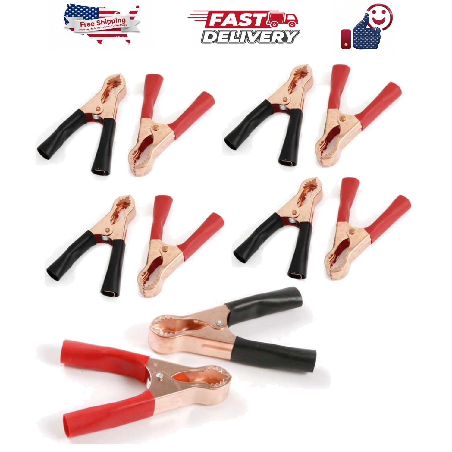 Insulated Alligator Clips Durable Heavy Duty Black & Red Boot Metal Spring Lo...