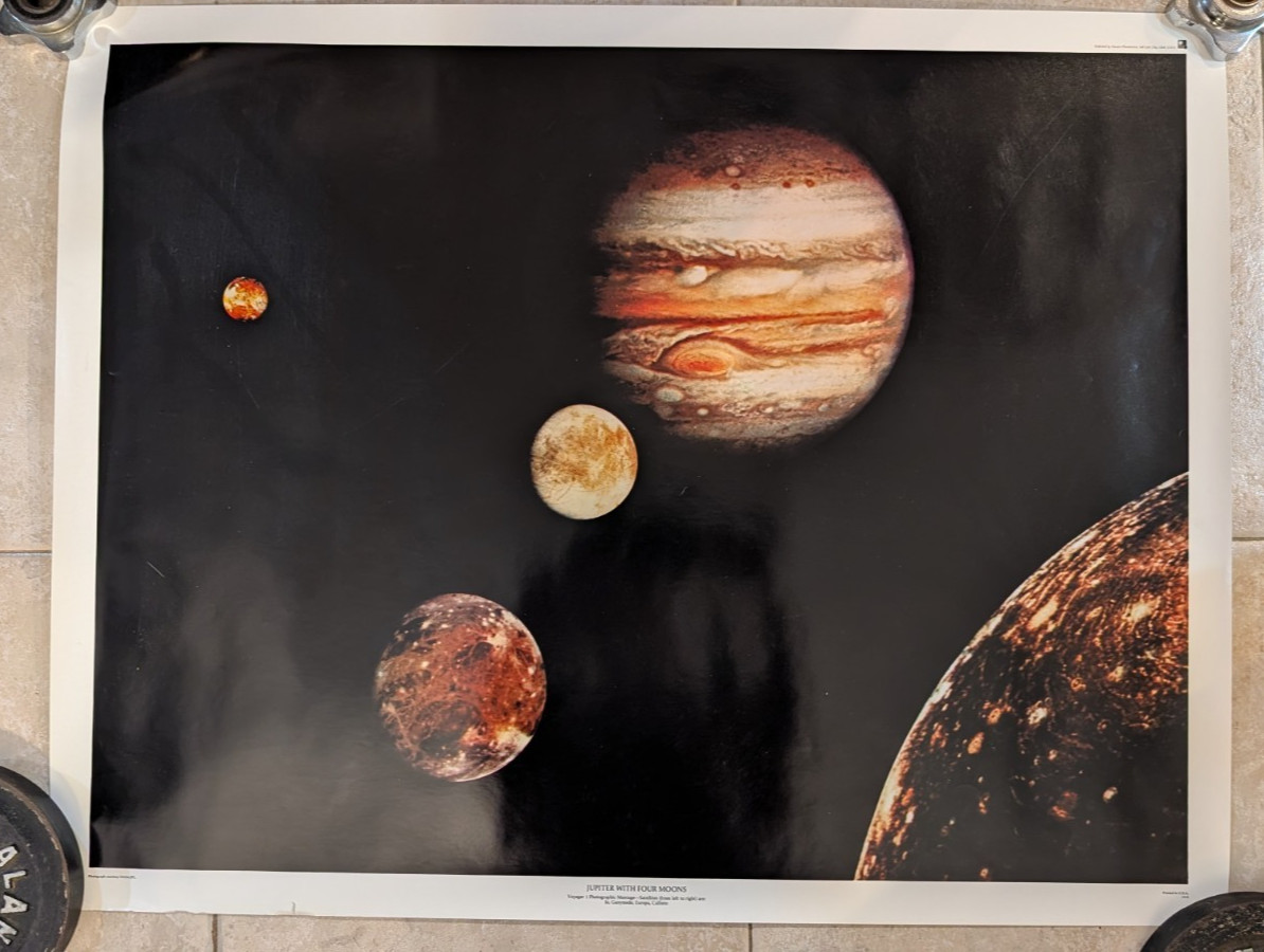 Jupiter w/ Four Moons Voyager 1 Photographic Montage NASA pub HANSEN Planetarium