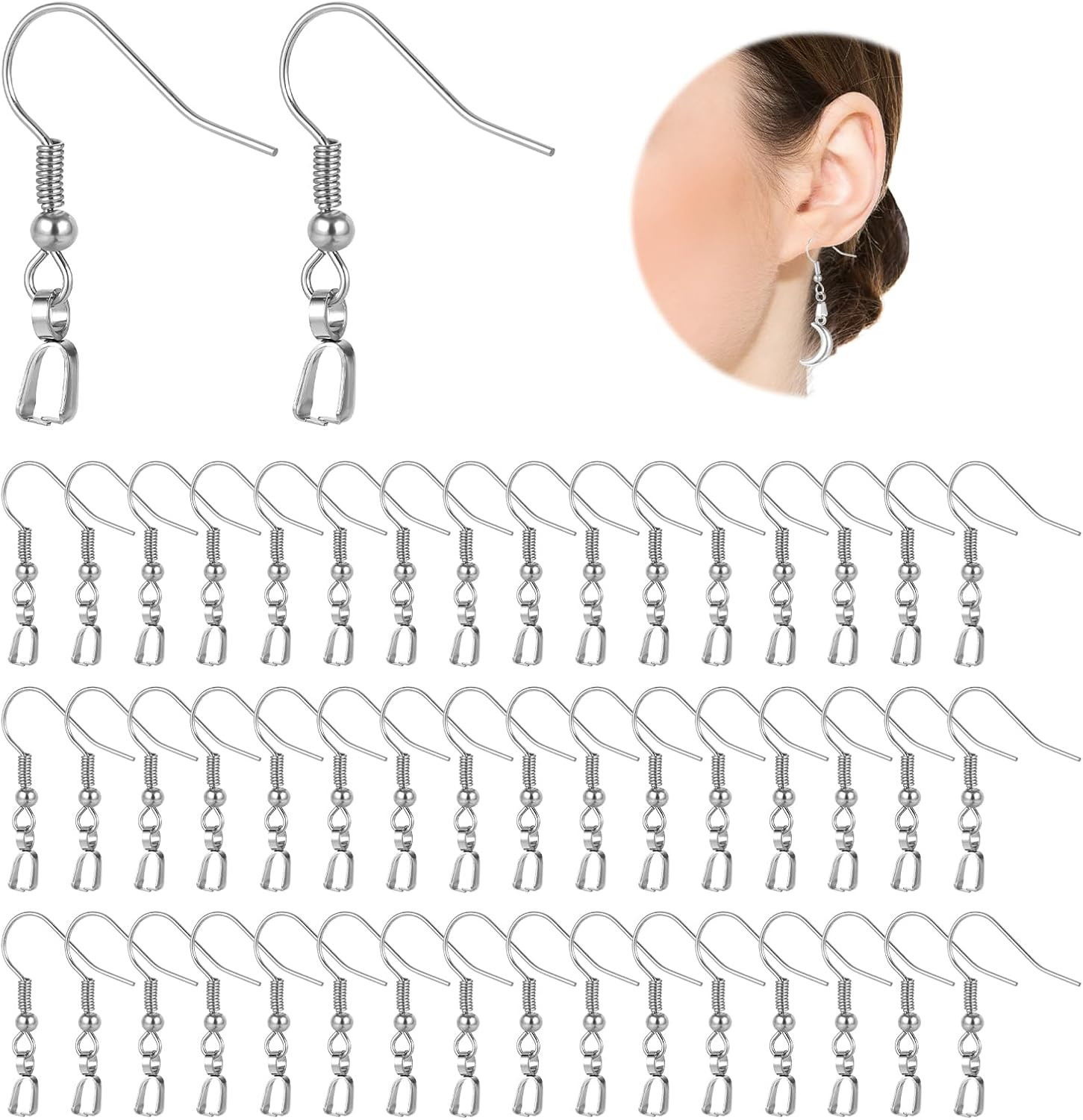 Stainless Steel Earring Hooks Kit - 50 Pcs for DIY Jewelry Making Supplies