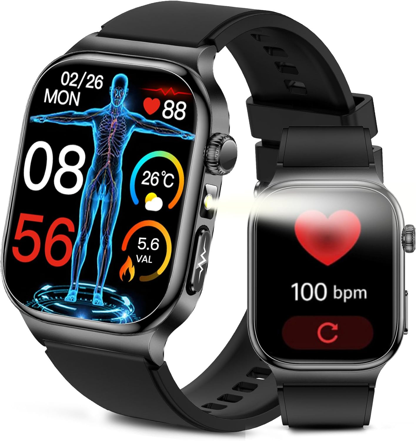 Health Smart Watch for Women Men - 2.04" AMOLED Screen Fitness Tracker Watch wit