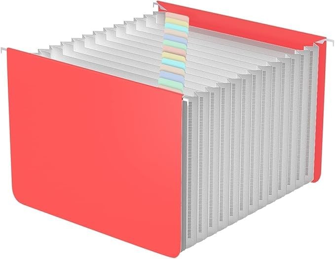 Plastic Expanding Hanging File Folders,12 Expandable Pockets,Multi Color Tabs...