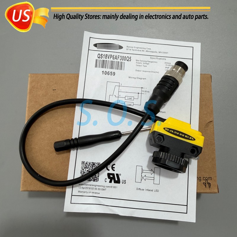 For Banner Engineering QS18VP6AF300Q5 / 10659 Photoelectric Sensor, 300mm, PNP