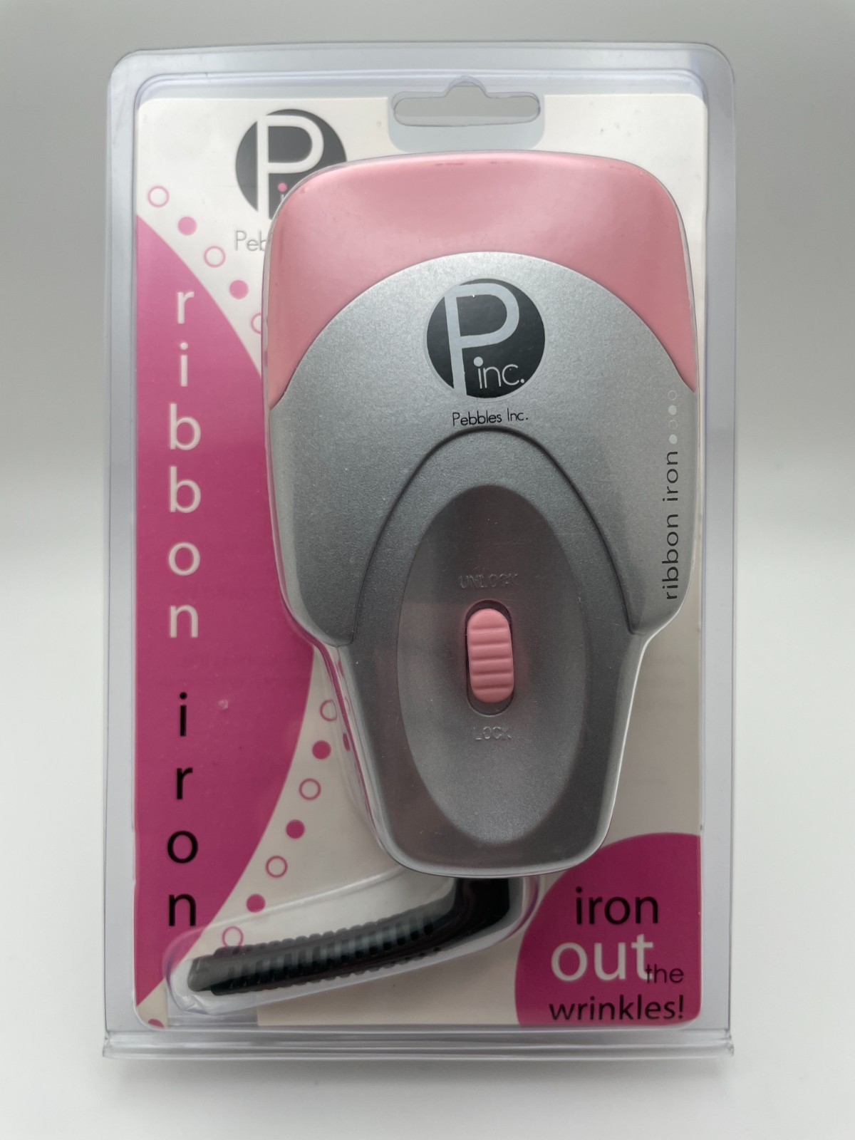 NEW PEBBLES INC. RIBBON IRON PINK GRAY/SILVER IRON OUT THE WRINKLES MODEL 44005