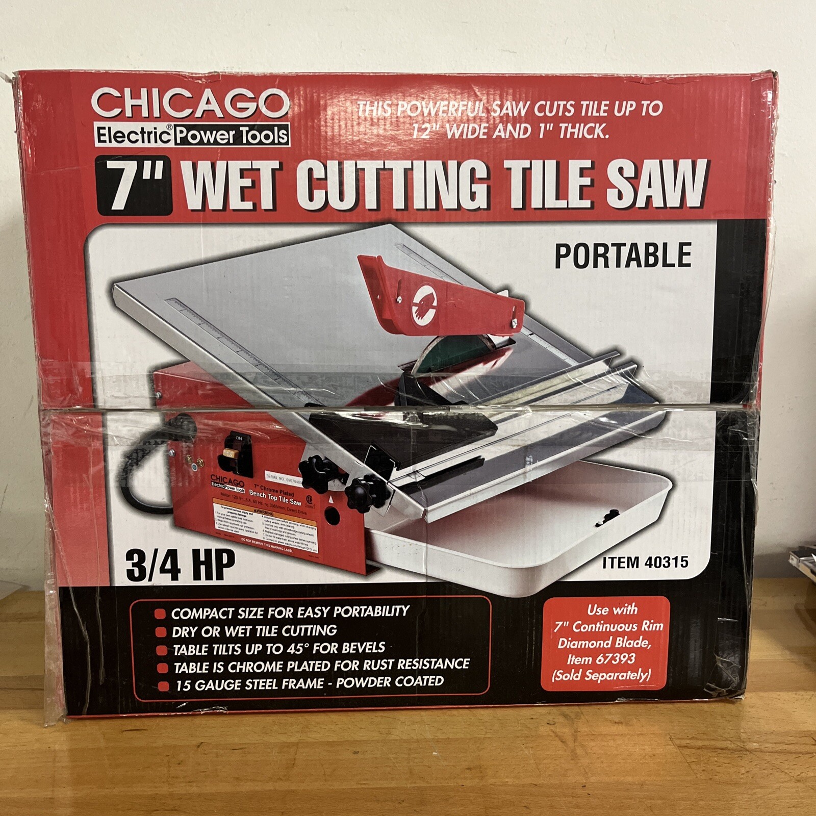 Chicago Electric Power Tools - 7" Portable Wet Cutting Tile Saw - 40315 - NEW