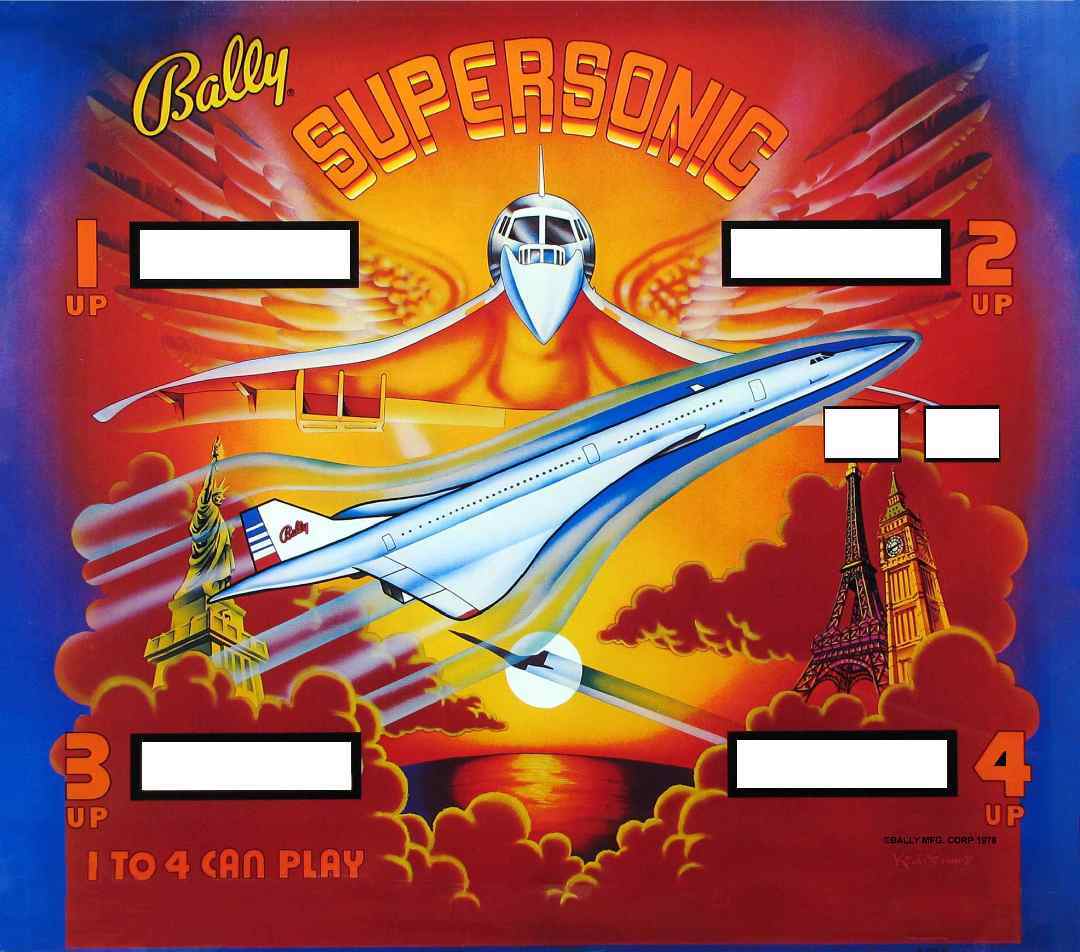 Bally Supersonic Pinball Machine Translite backglass replacement