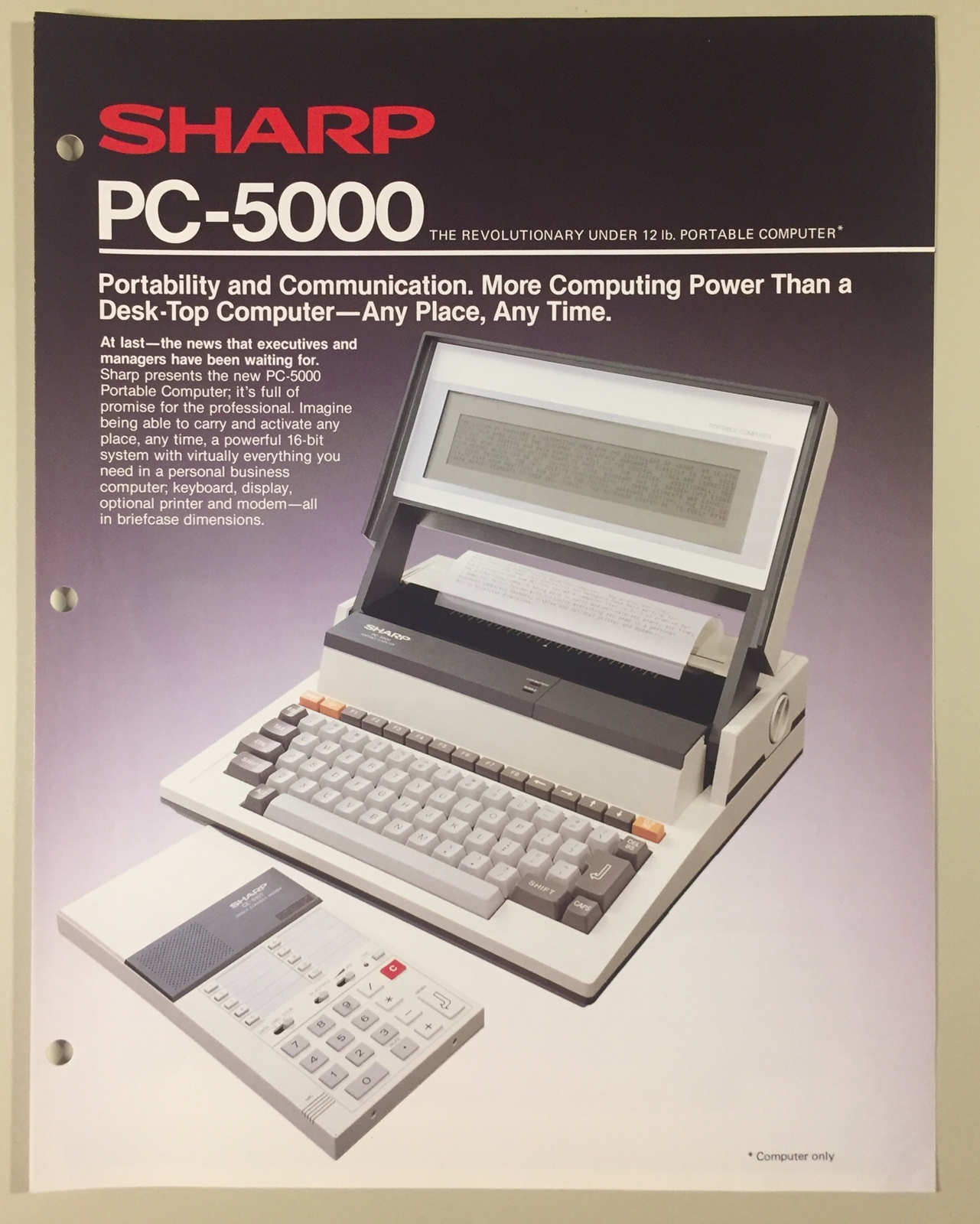 Vintage 1983 SHARP PC-5000 Portable Computer Brochure VHTF